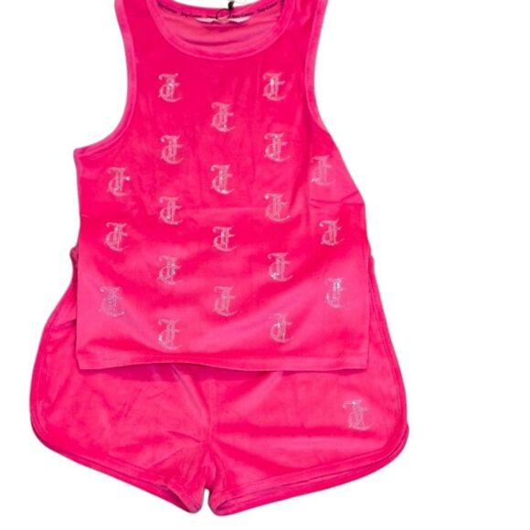Juicy Couture Rhinestone JC Logo Velour Tank & Dolphin Short PJ Set - Picture 2 of 5